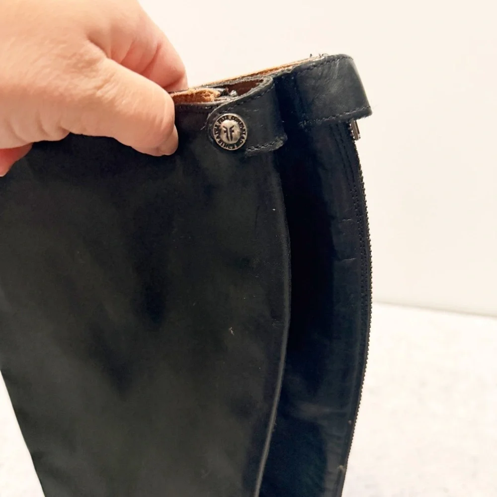 Frye MELISSA BUTTON BACK ZIP BOOT 3470835 Black Tall Leather Size 6.5